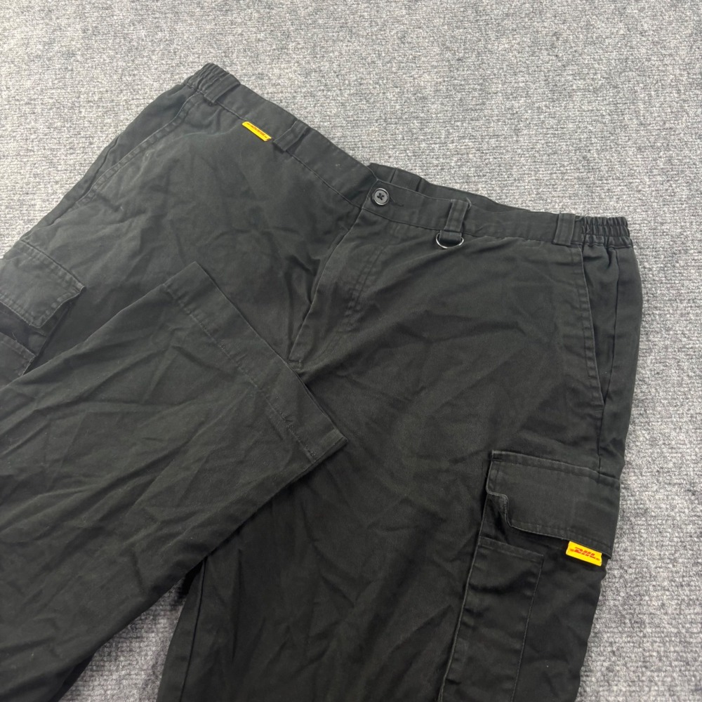 DHL Cargo Pants Size 40-30 Black Elastic Waist Utility Workwear Men's